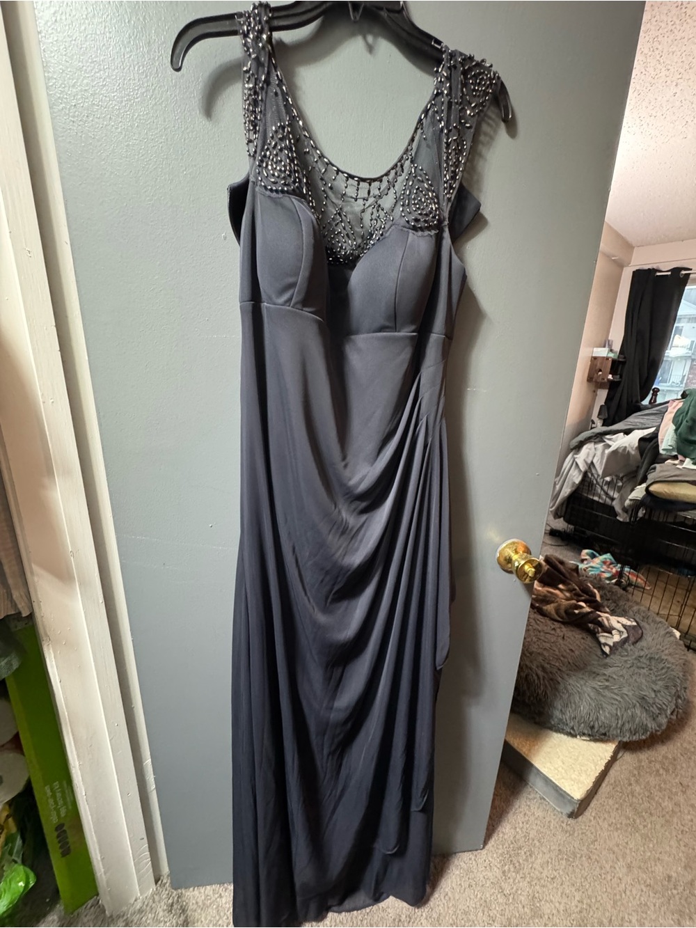 Beaded Gray Maxi Dress for Women - Elegant Evening Gown